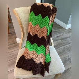 Handmade 70's Retro Crochet Knit Throw Blanket